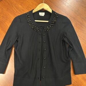 Kate Spade Black Beaded Collar Cardigan
